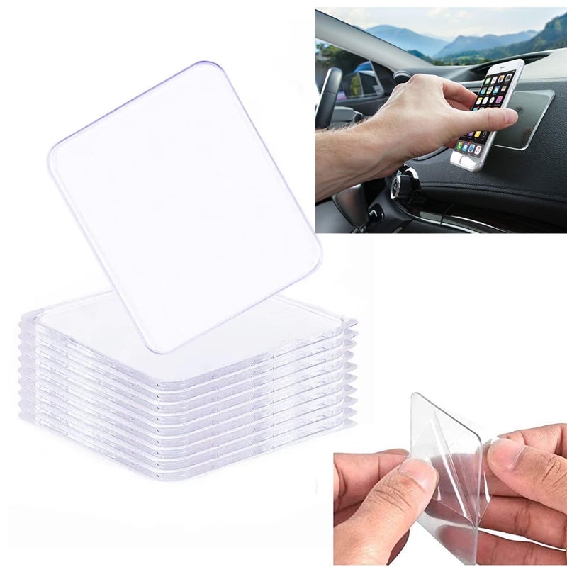 Ywhomal Traceless Super Sticky Gel Pads Anti-Slip Double Sided Gripping Pads for Auto Car Home Cell Phone Glass Photo Holder with Easy Remove Washable Reusable Design Pack of 10 (Transparent) - Image 1